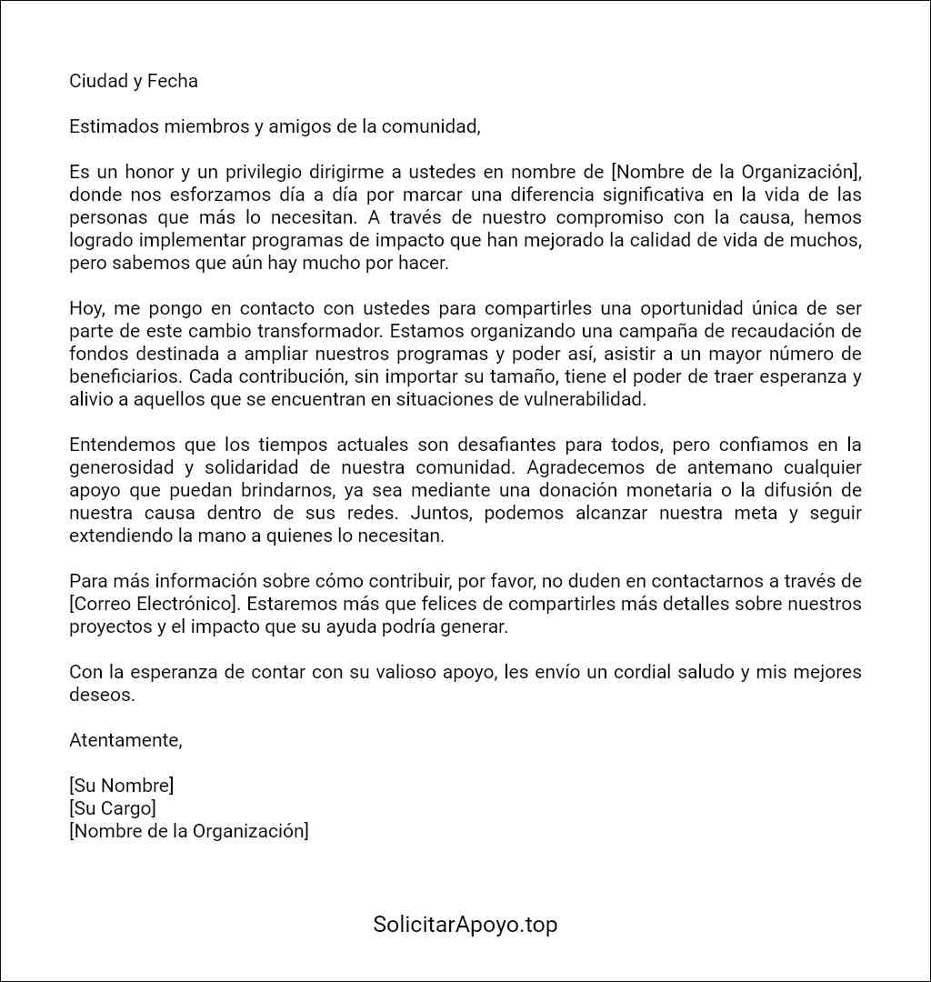 carta de ayuda para conseguir donaciones benéficas modelo