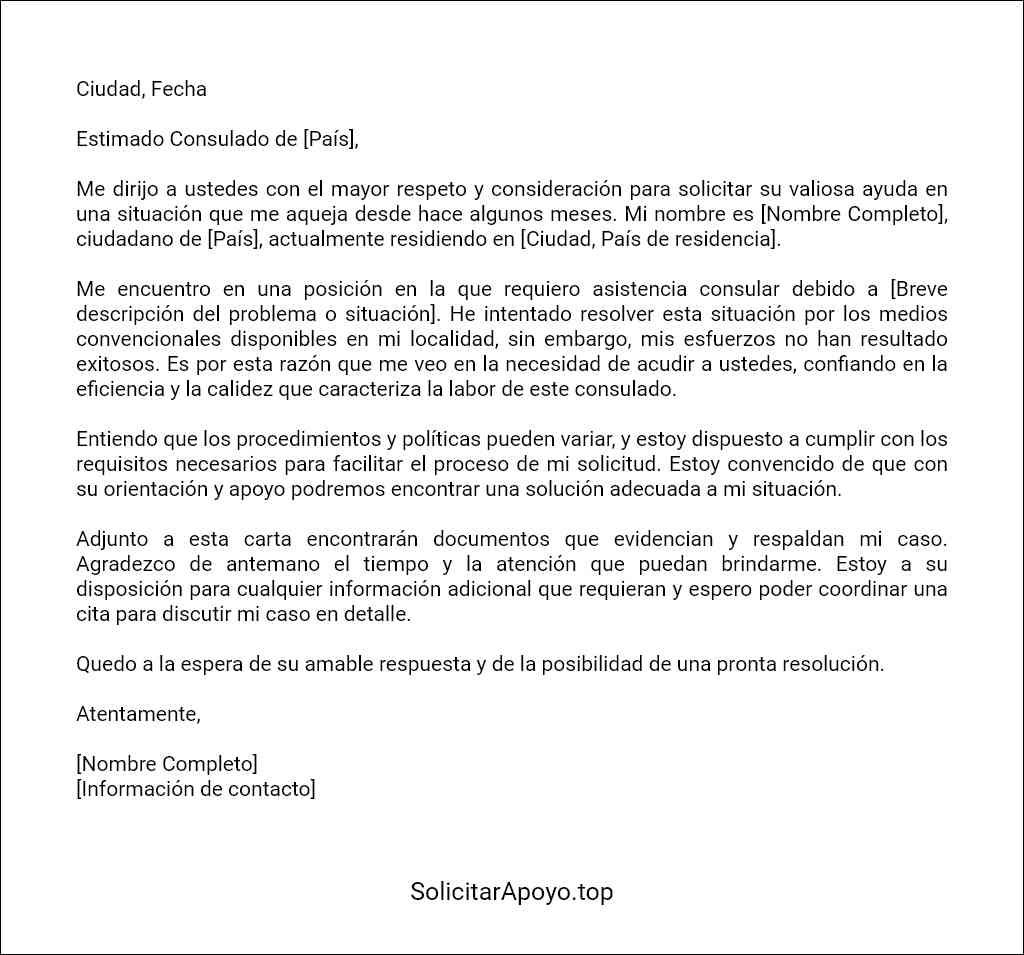 carta de solicitud de ayuda a consulado ejemplo