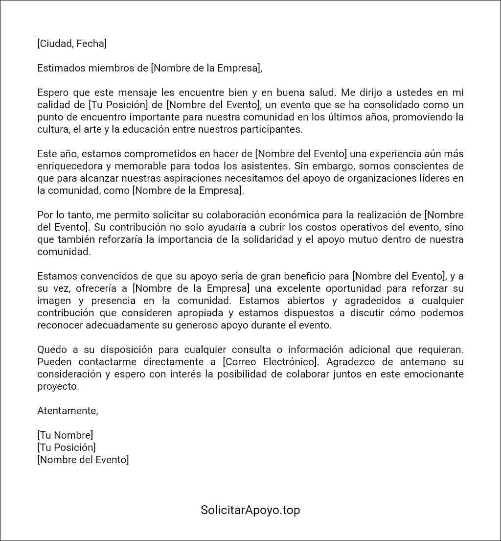 carta para pedir colaboracion economica para un evento plantilla