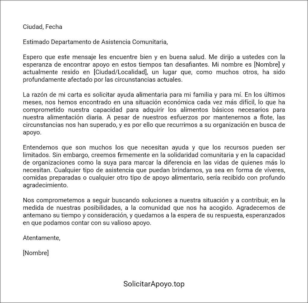 formato recomendado para una carta para solicitar ayuda alimentaria 