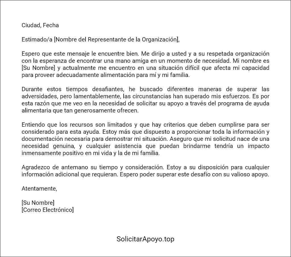 carta para solicitar ayuda alimentaria ejemplo