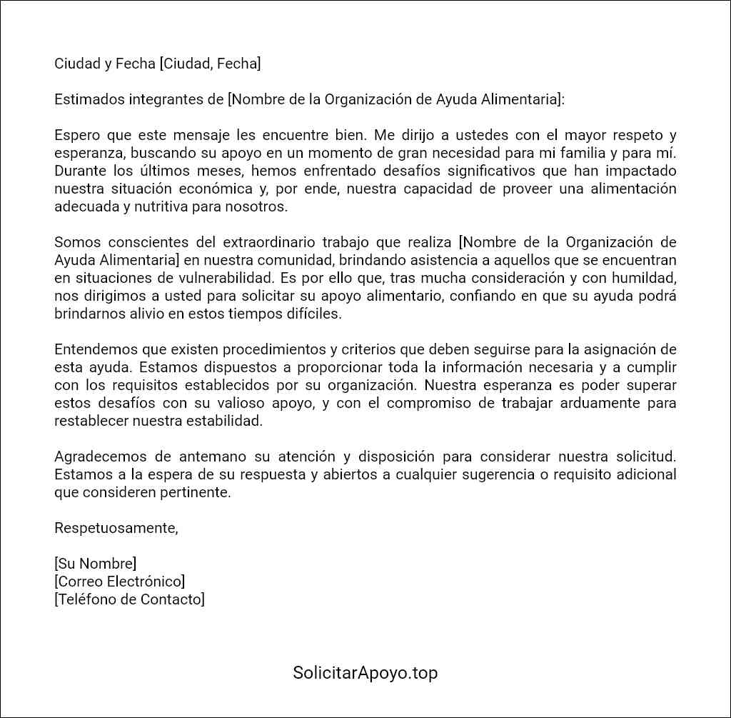 carta para solicitar ayuda alimentaria formato