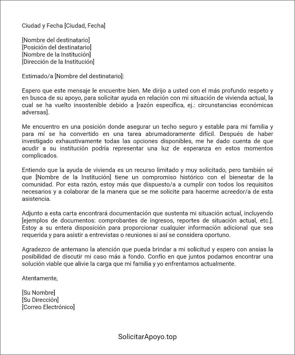 carta para solicitar ayuda de vivienda ejemplo