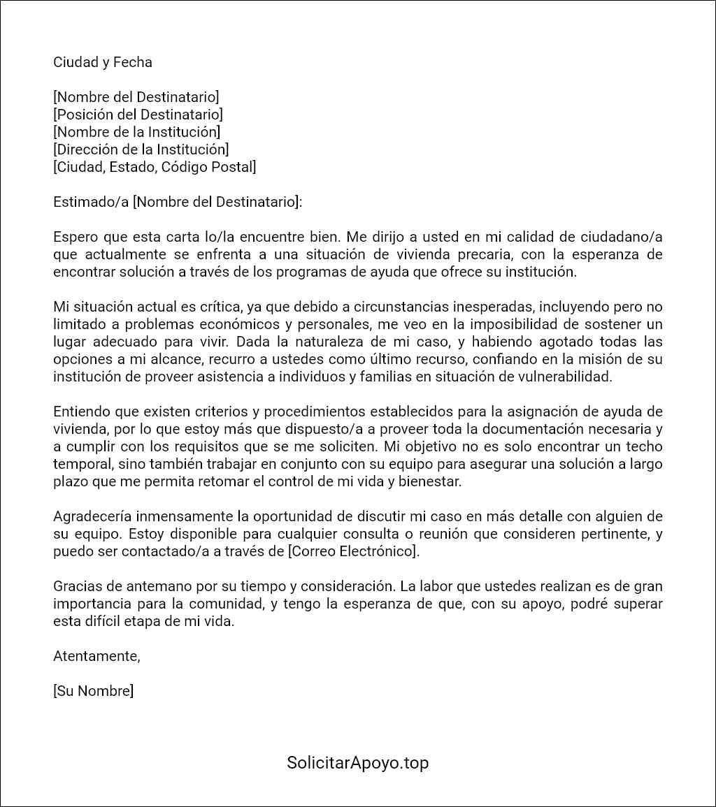 carta para solicitar ayuda de vivienda formato