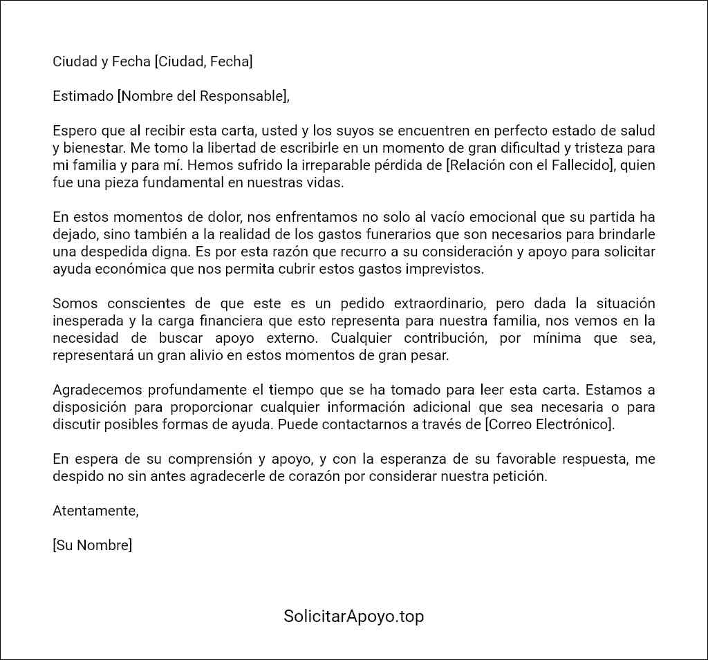 carta para solicitar ayuda para gastos funerarios formato