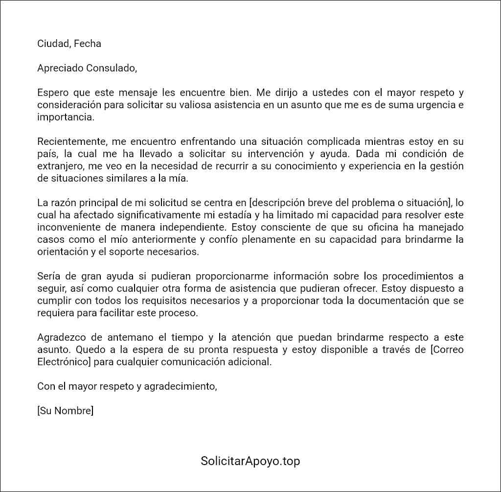 carta de solicitud de ayuda a consulado modelo