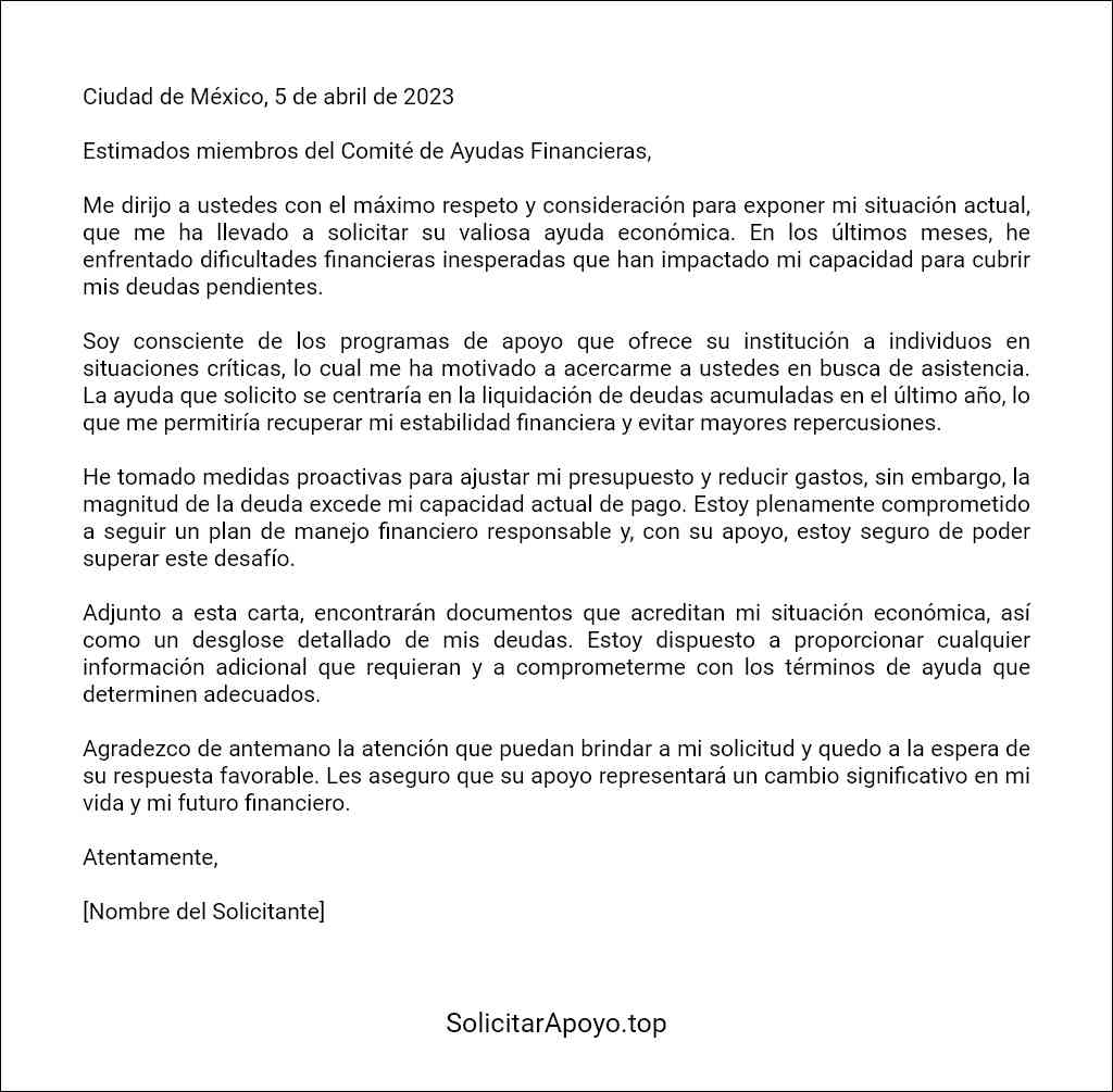 como redactar una carta de solicitud de ayuda económica para pagar deudas 