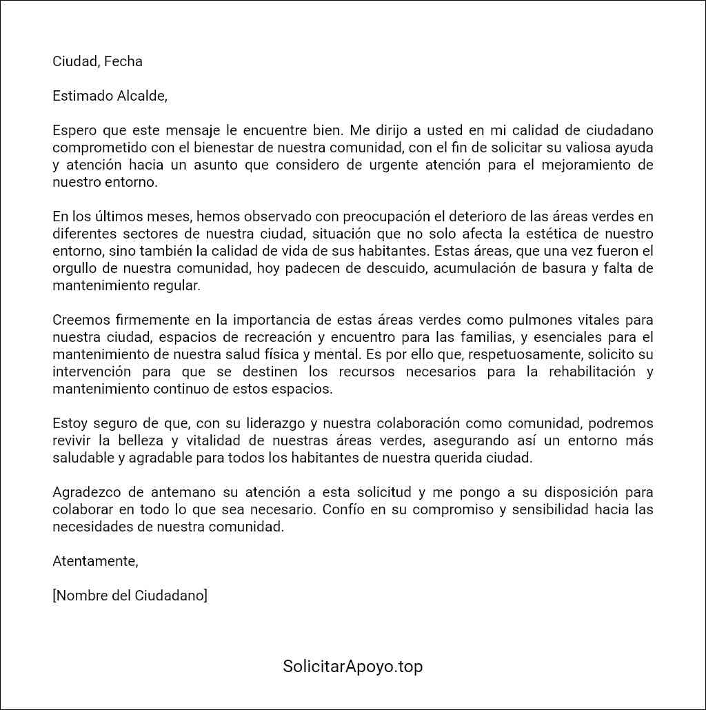 carta dirigida al alcalde para solicitar ayuda modelo