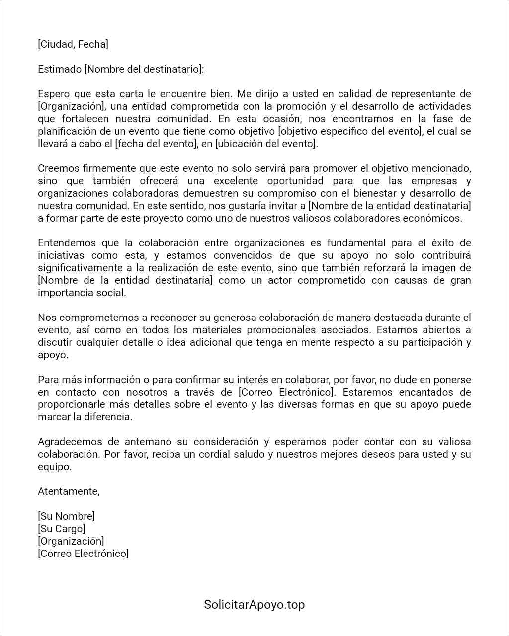 carta para pedir colaboracion economica para un evento modelo