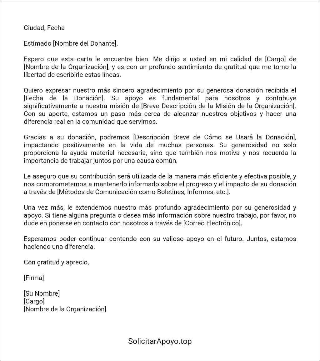 carta de agradecimiento por donación modelo