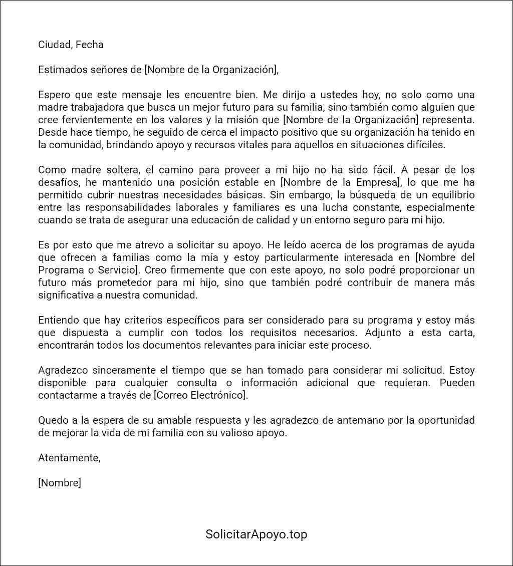 la mejor carta para solicitar ayuda para una madre trabajadora 