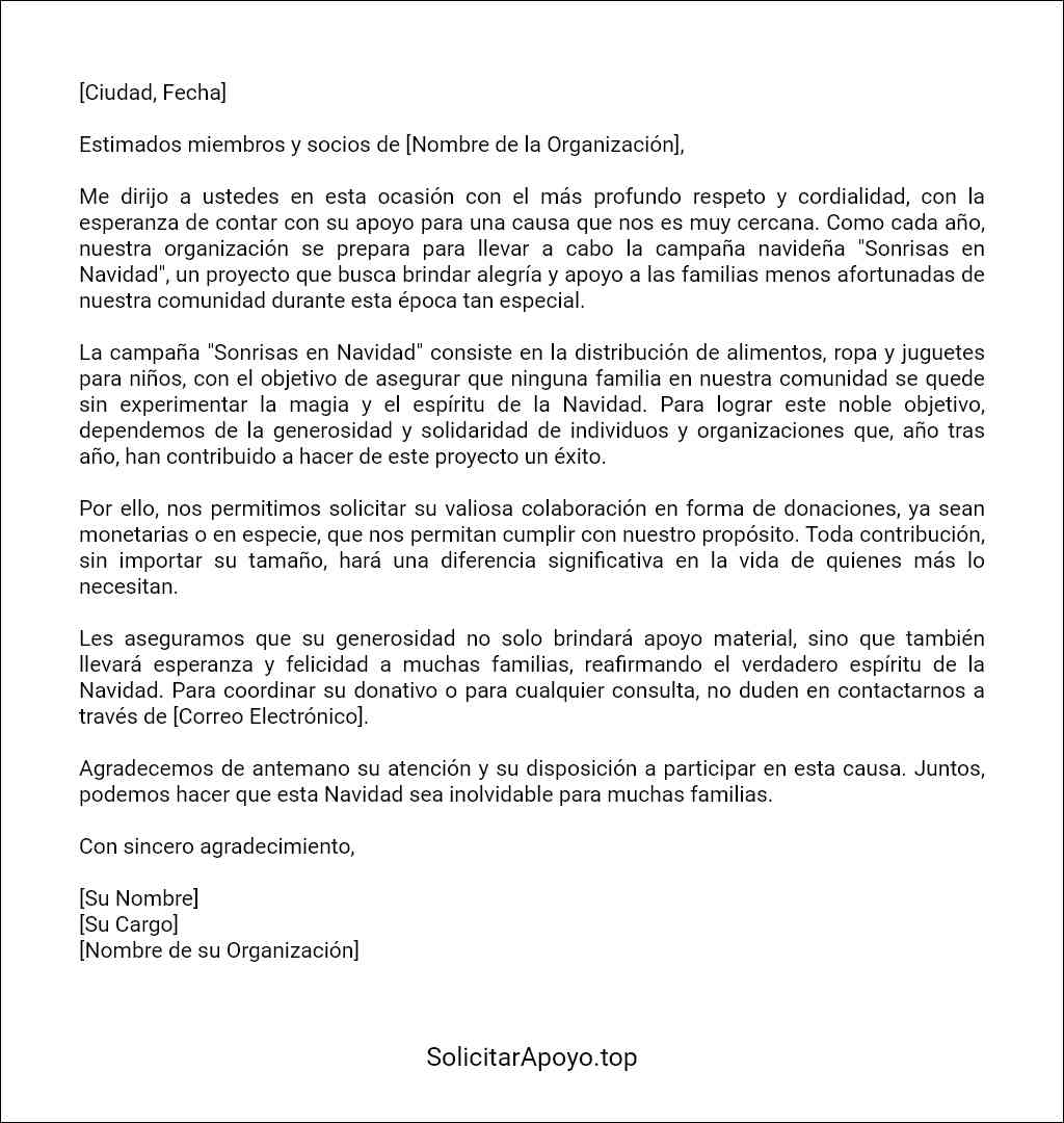 plantilla de carta de solicitud de donación para navidad