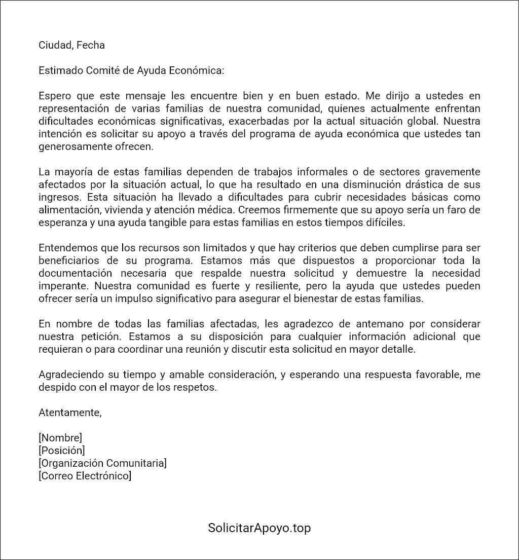 carta de ayuda económica para familias de bajos ingresos formato