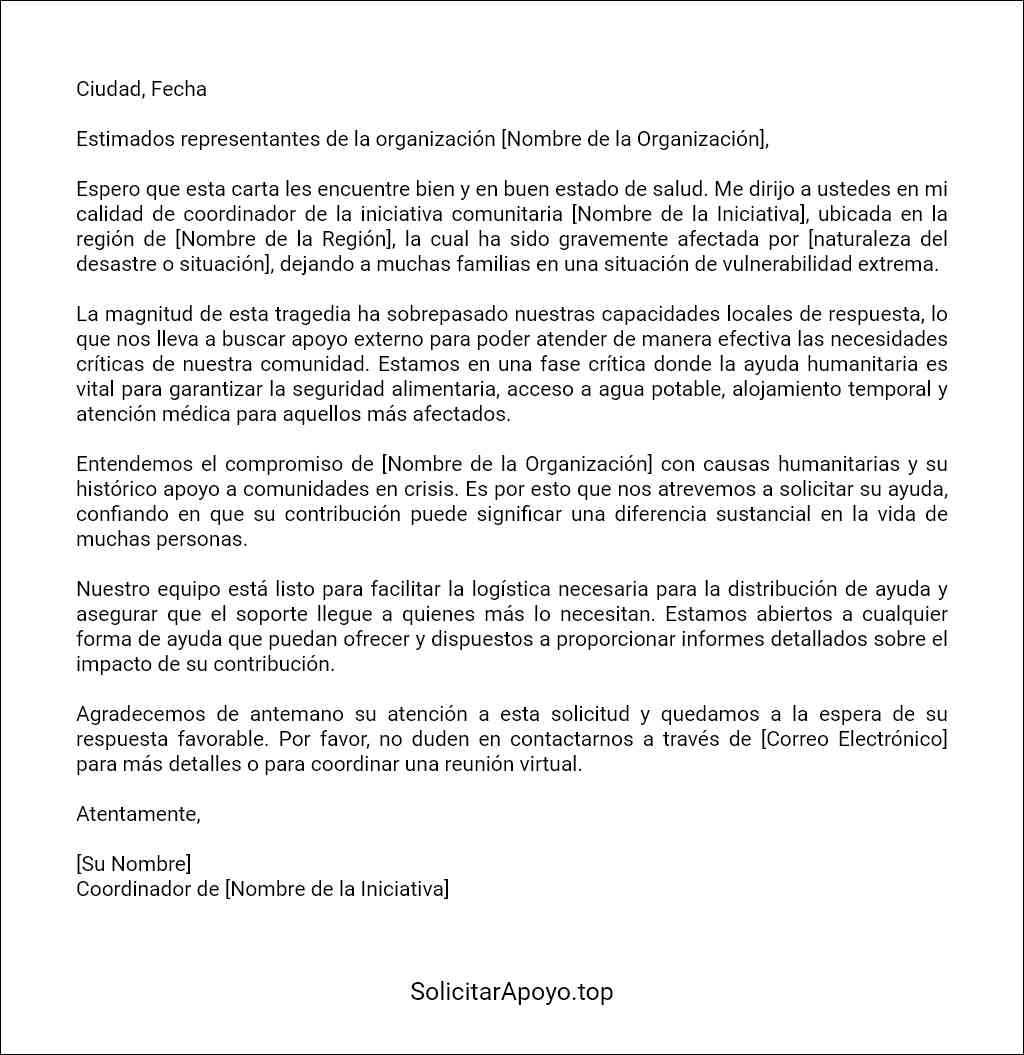 ejemplo de carta para solicitar ayuda humanitaria 