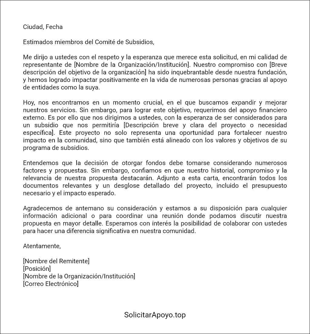 como redactar una carta para solicitar subsidio 