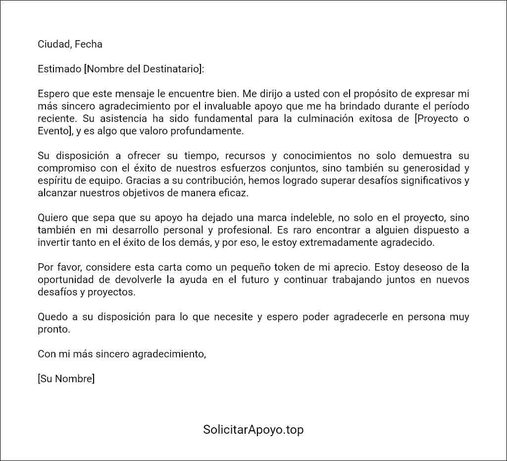 como redactar una carta formal de agradecimiento a una persona por su apoyo