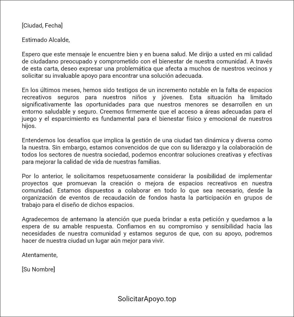 la mejor carta dirigida al alcalde para solicitar ayuda 