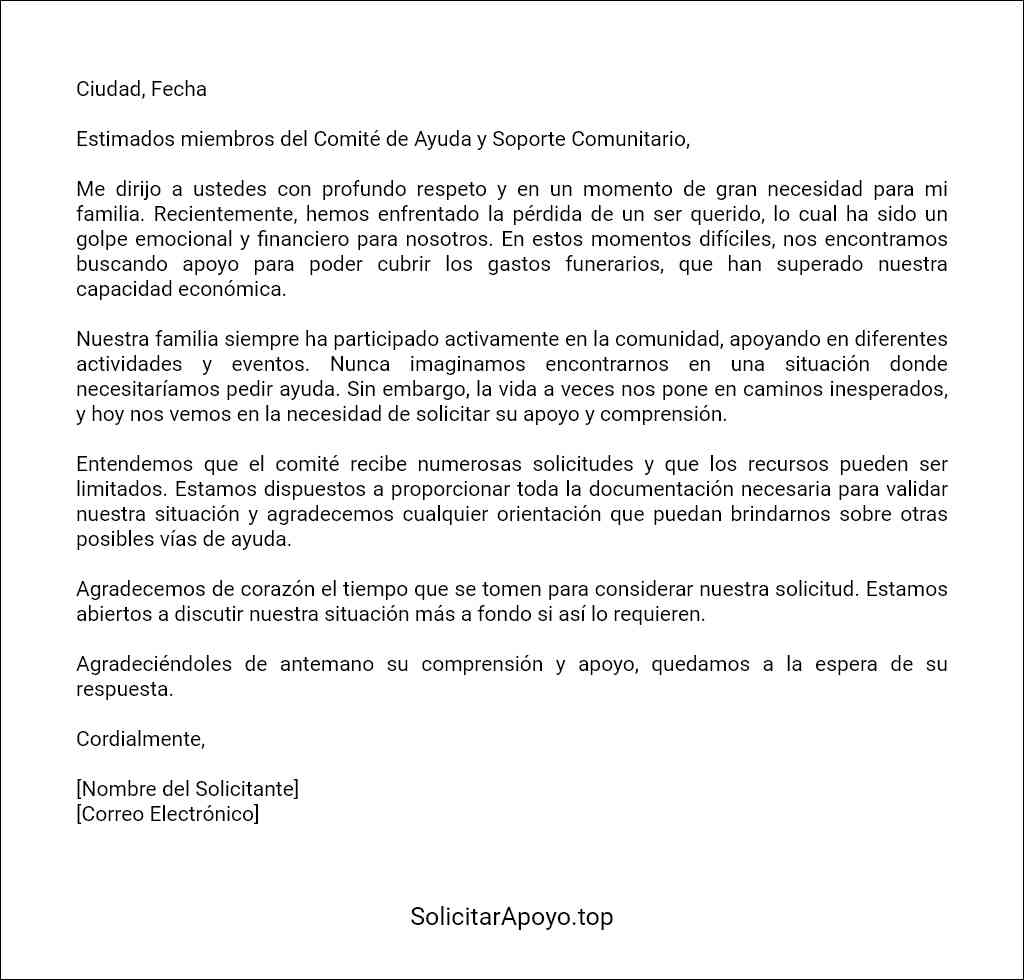 formato de carta para solicitar ayuda para gastos funerarios 