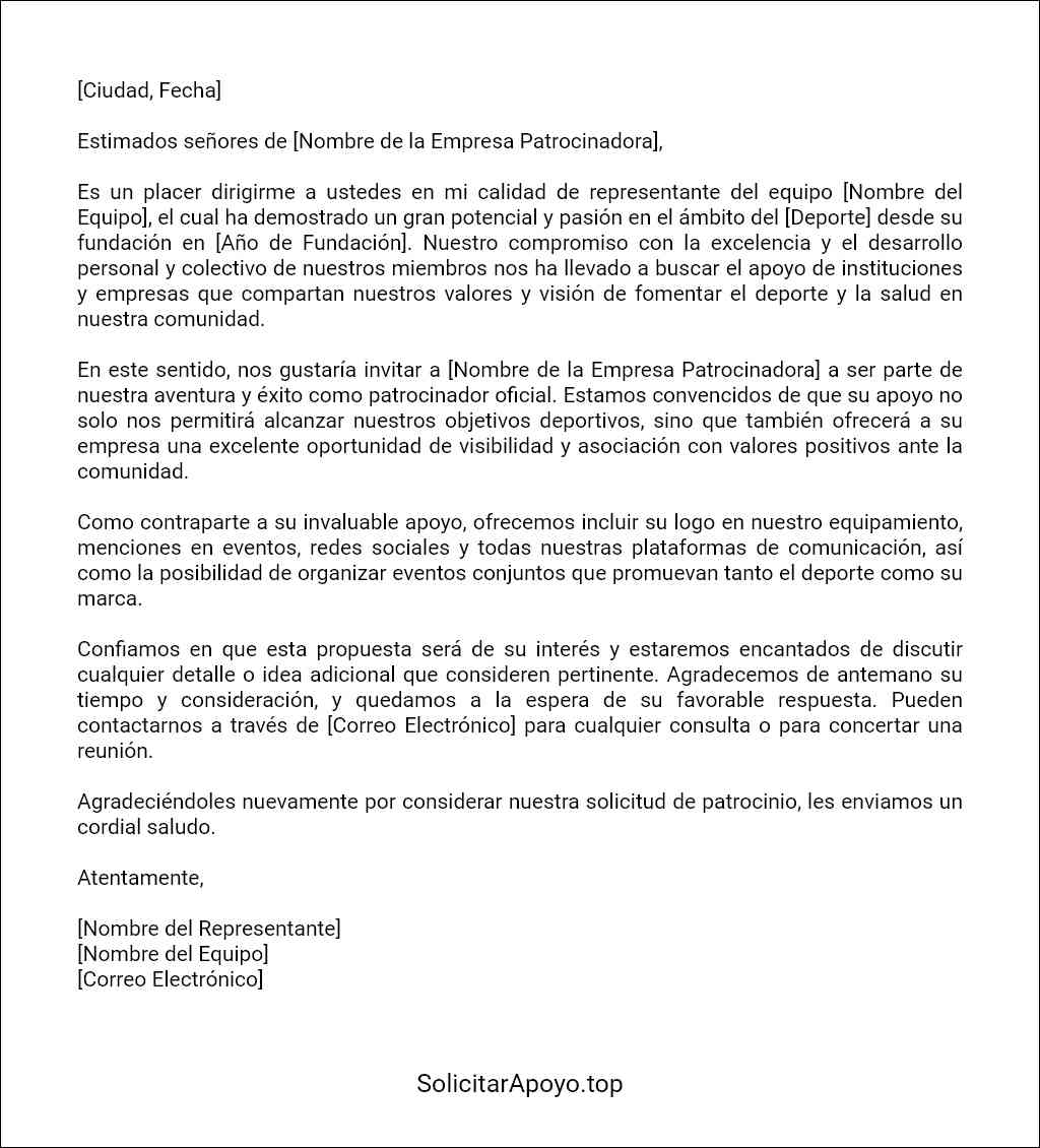 plantilla de carta solicitud de patrocinio deportivo 