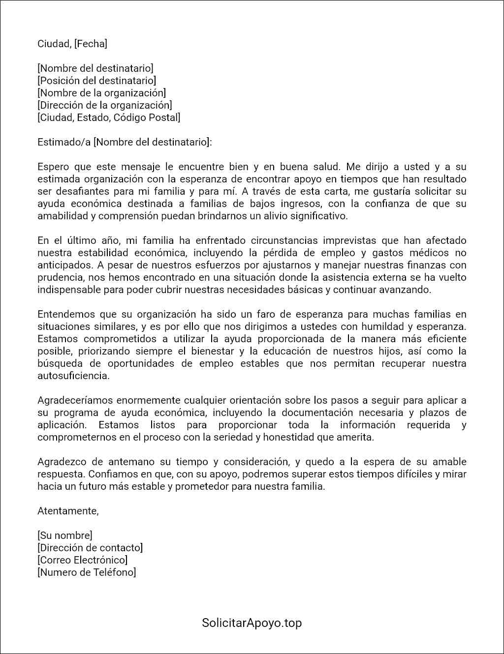 la mejor carta de ayuda económica para familias de bajos ingresos