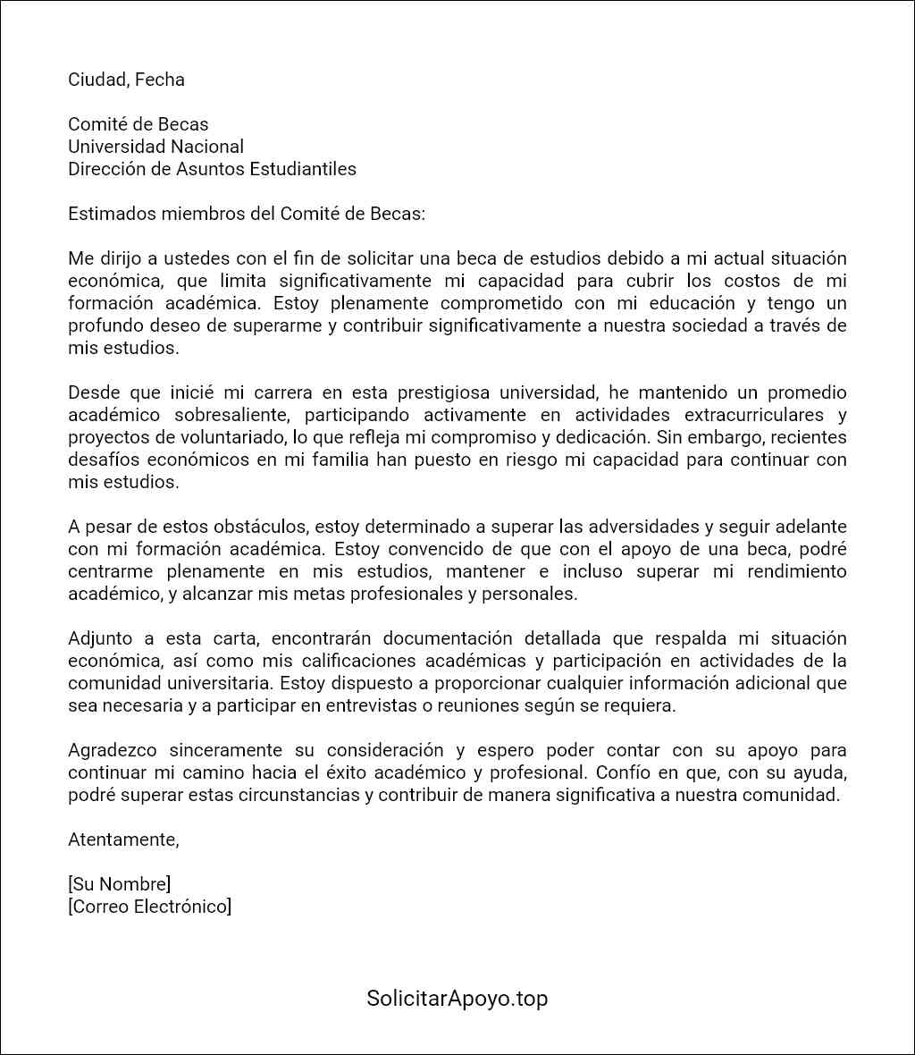 la mejor carta de solicitud de beca por situación económica 