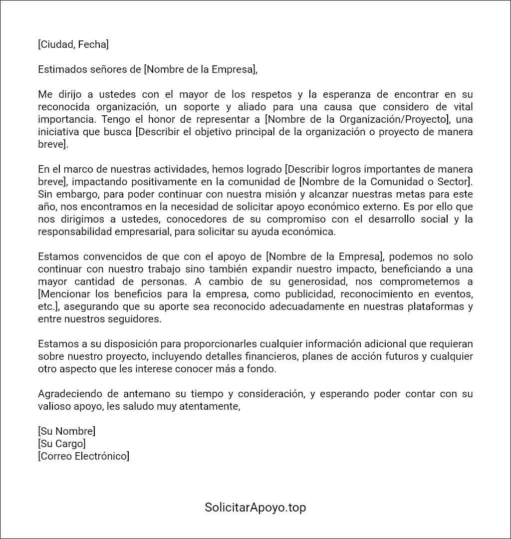 la mejor carta para solicitar ayuda económica a una empresa 