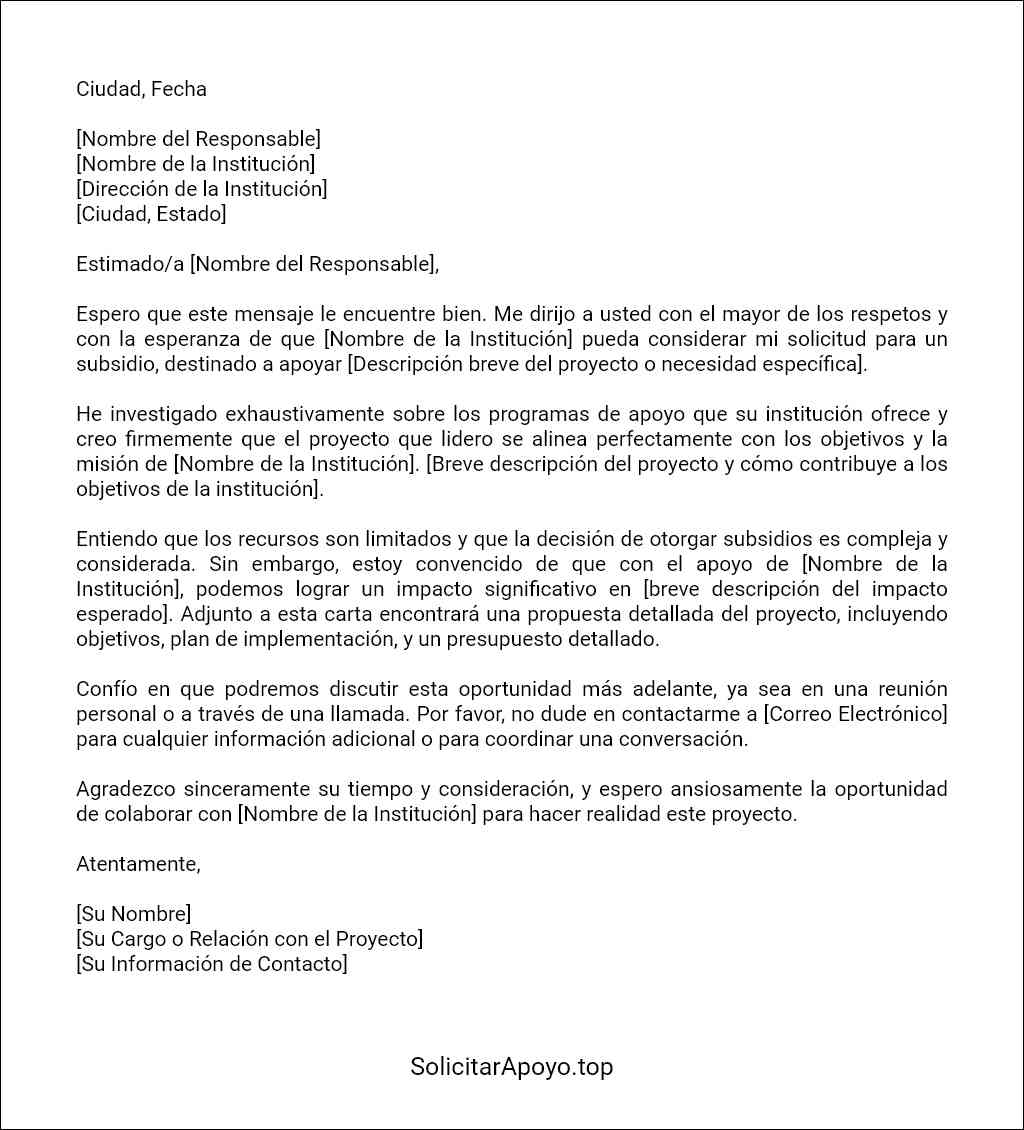 ejemplo de carta para solicitar subsidio 