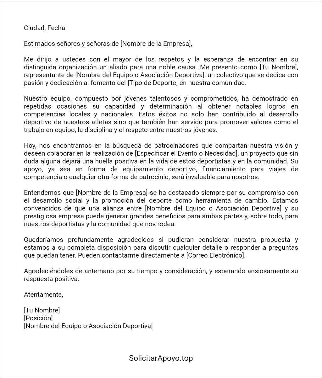 la mejor carta solicitud de patrocinio deportivo